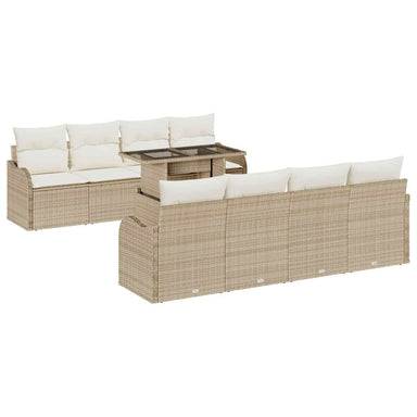 Tuin Sofa Set 9 st 8-Aantal zitplaatsen Beige Poly Rattan