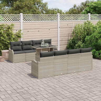 Tuin Sofa Set 9 st 8-Aantal zitplaatsen Lichtgrijs Poly Rattan