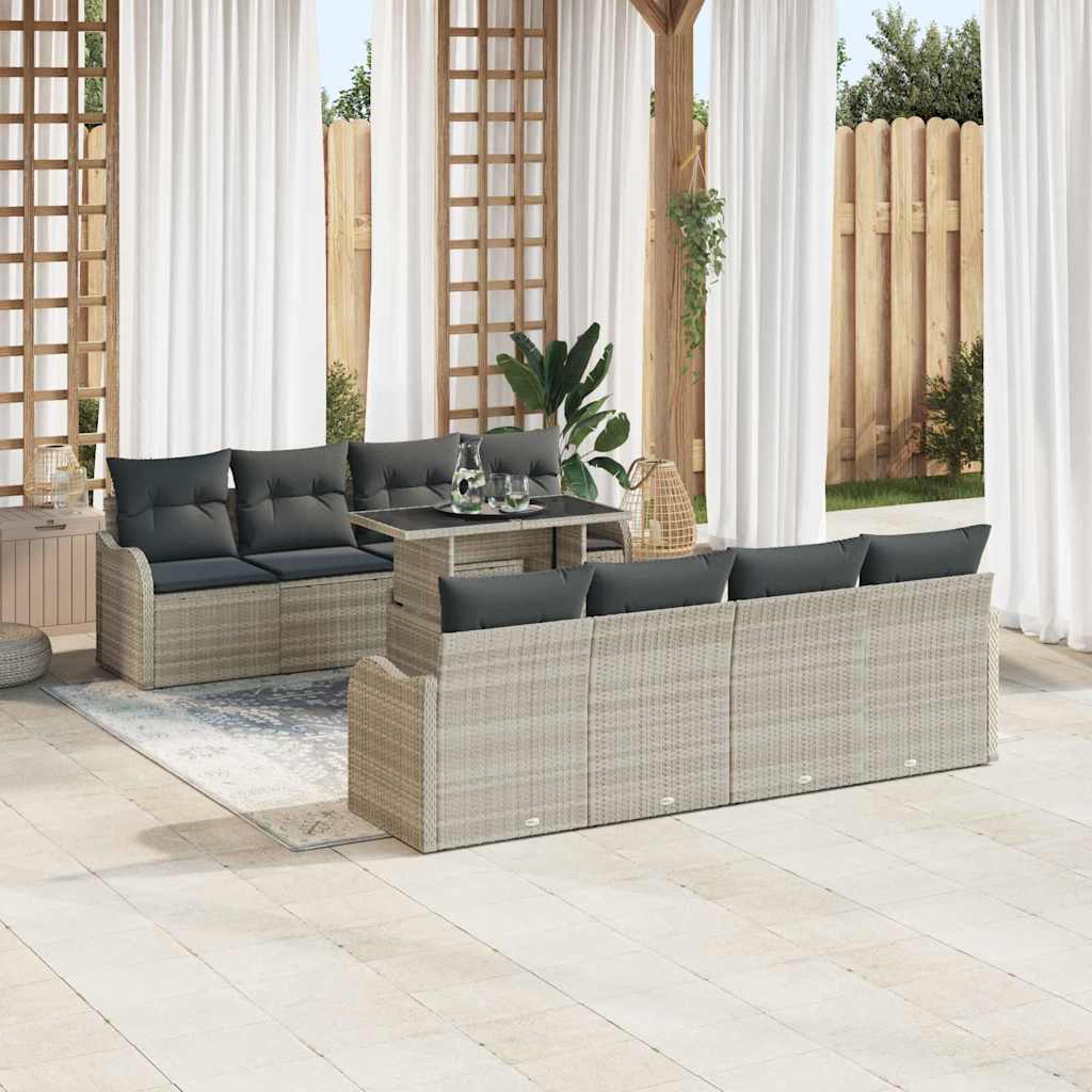 Tuin Sofa Set 9 st 8-Aantal zitplaatsen Lichtgrijs Poly Rattan
