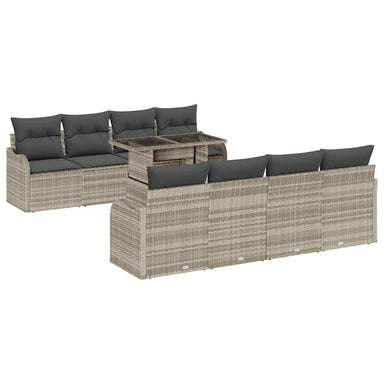 Tuin Sofa Set 9 st 8-Aantal zitplaatsen Lichtgrijs Poly Rattan