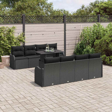 Tuin Sofa Set 9 st 8-Aantal zitplaatsen Zwart Poly Rattan