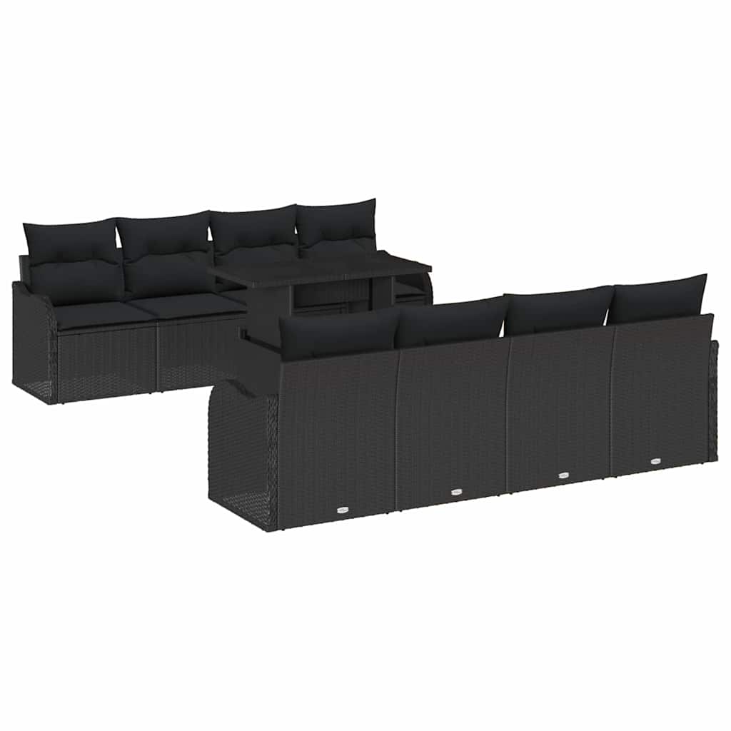 Tuin Sofa Set 9 st 8-Aantal zitplaatsen Zwart Poly Rattan