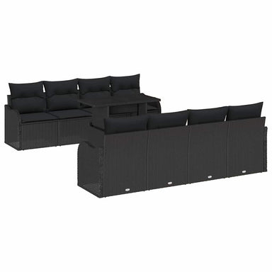 Tuin Sofa Set 9 st 8-Aantal zitplaatsen Zwart Poly Rattan