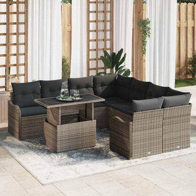 Tuinbankenset 9 st 8-Aantal zitplaatsen Grijs Polyrattan