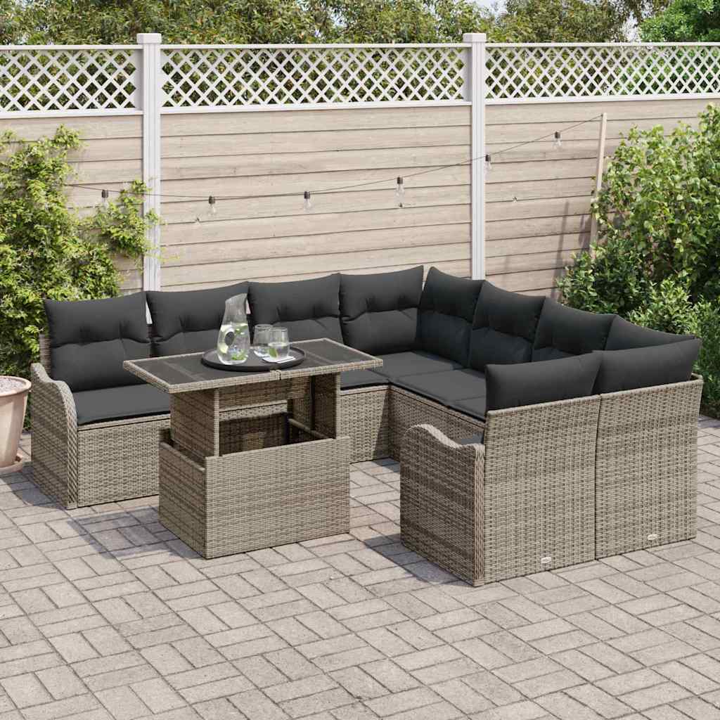 Tuinbankenset 9 st 8-Aantal zitplaatsen Grijs Polyrattan