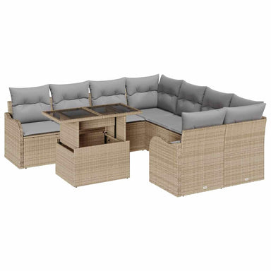 Tuinbankenset 9 st 8-Aantal zitplaatsen Beige Polyrattan