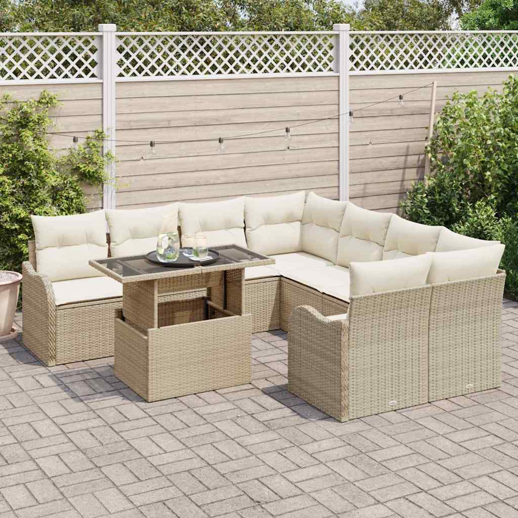 Tuinbankenset 9 st 8-Aantal zitplaatsen Beige Polyrattan