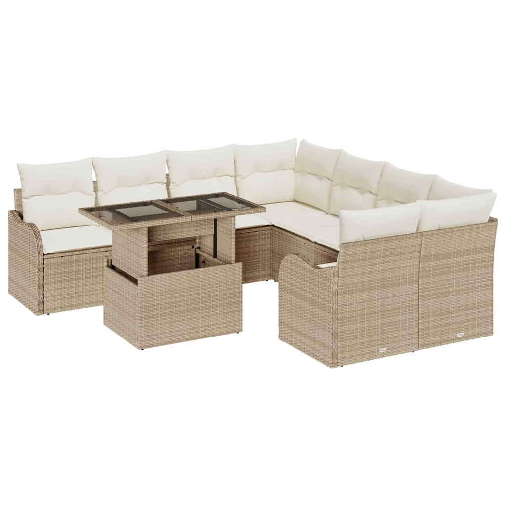 Tuinbankenset 9 st 8-Aantal zitplaatsen Beige Polyrattan