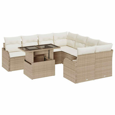 Tuinbankenset 9 st 8-Aantal zitplaatsen Beige Polyrattan