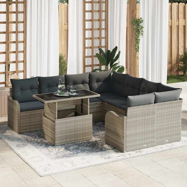 Tuinbankenset 9 st 8-Aantal zitplaatsen Lichtgrijs Polyrattan