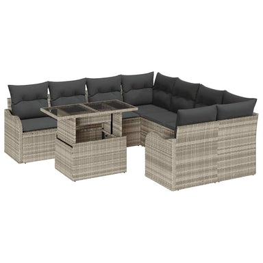 Tuinbankenset 9 st 8-Aantal zitplaatsen Lichtgrijs Polyrattan