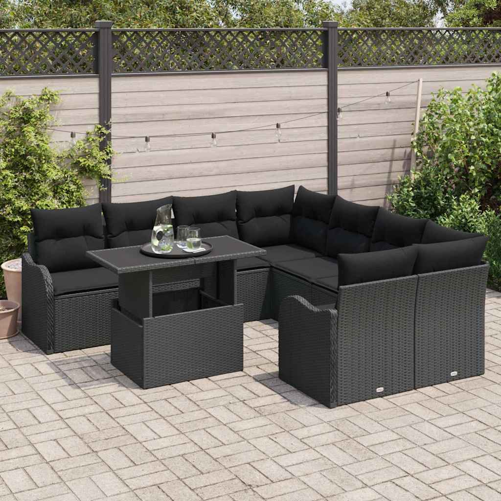 Tuinbankenset 9 st 8-Aantal zitplaatsen Zwart Polyrattan