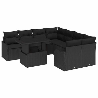 Tuinbankenset 9 st 8-Aantal zitplaatsen Zwart Polyrattan