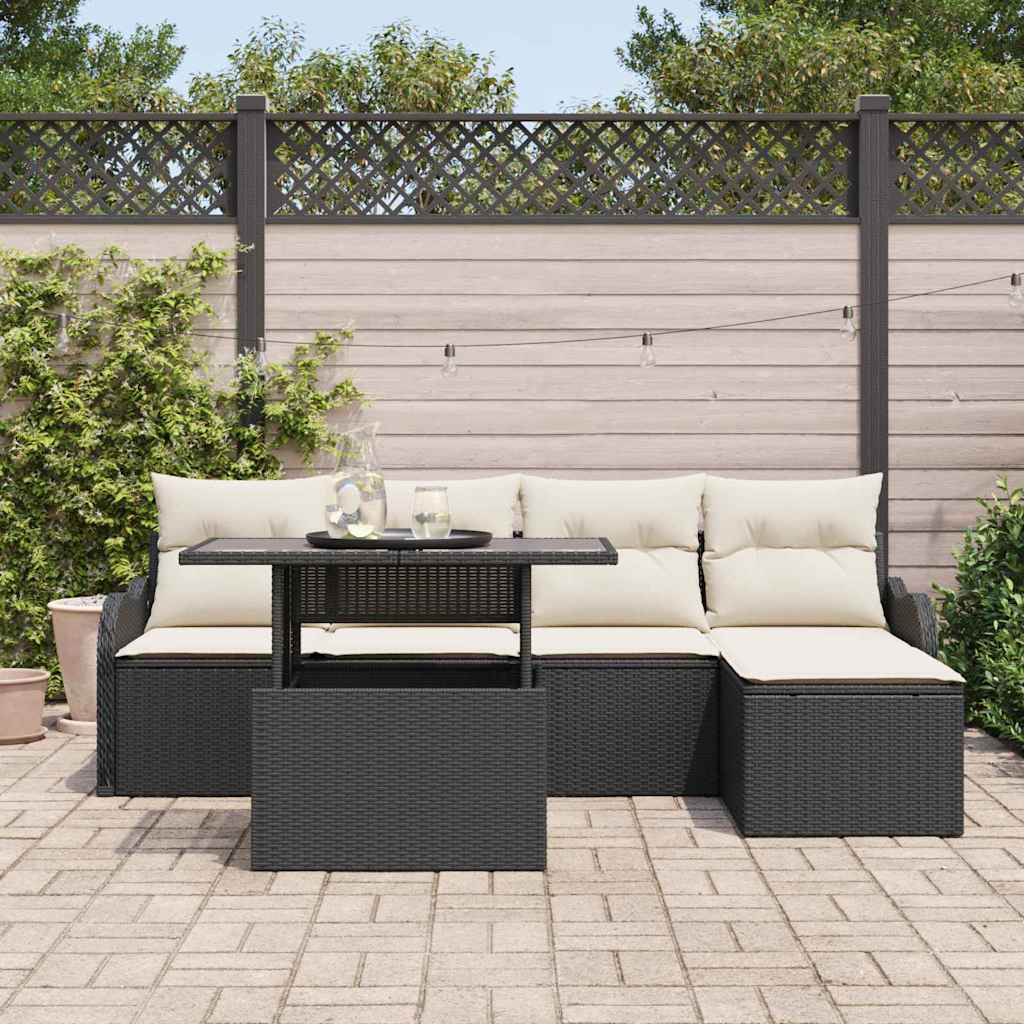 Tuinbankenset 6 st Zwart [Synthetisch]: Polyrattan