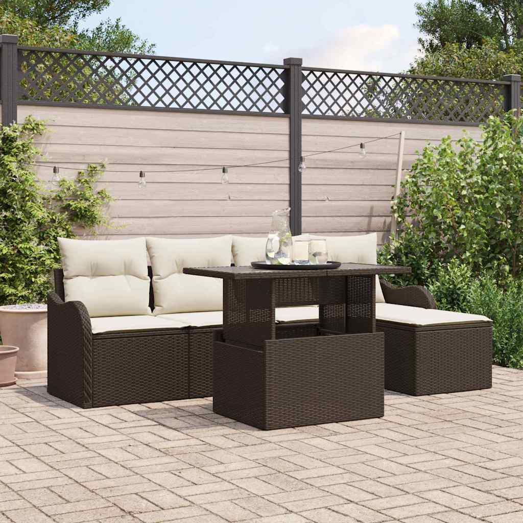 Tuinbankenset 6 st Bruin [Synthetisch]: Polyrattan