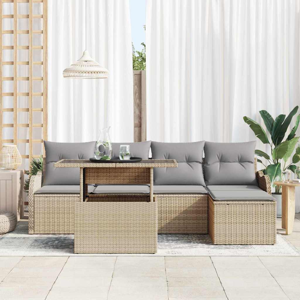 Tuinbankenset 6 st Beige [Synthetisch]: Polyrattan
