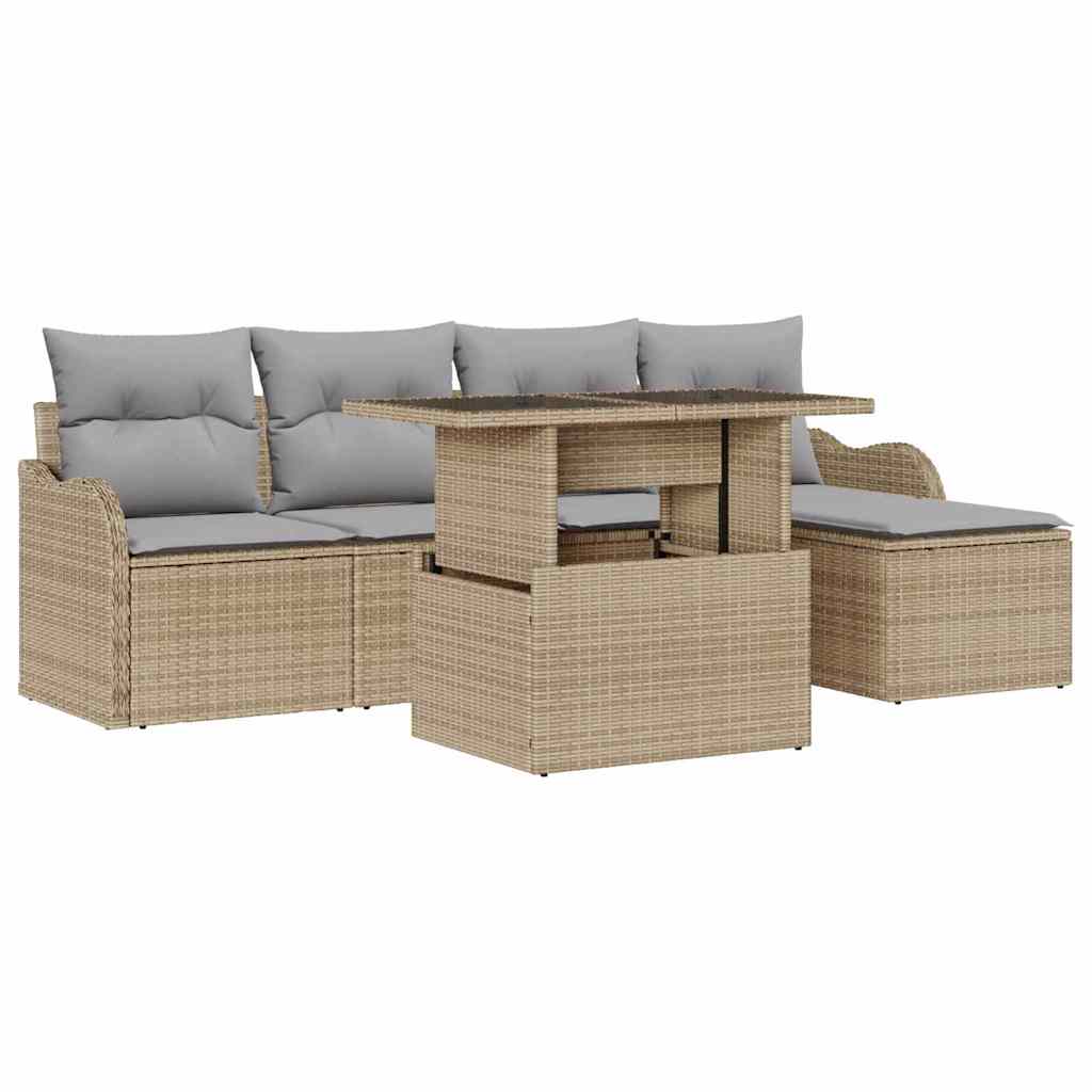 Tuinbankenset 6 st Beige [Synthetisch]: Polyrattan