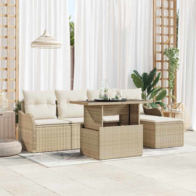 Tuinbankenset met kussen 6 pcs Beige Polyrattan