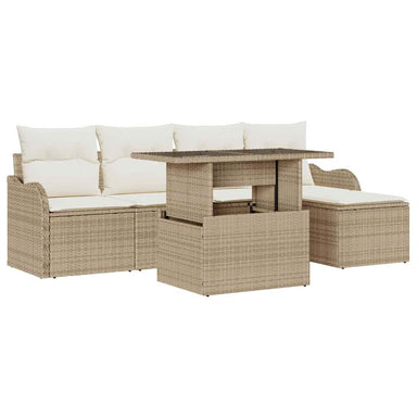 Tuinbankenset met kussen 6 pcs Beige Polyrattan