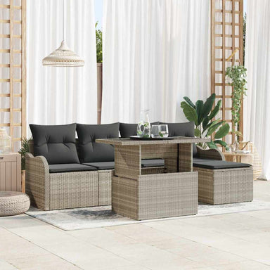 Tuinbankenset 6 st Lichtgrijs [Synthetisch]: Polyrattan