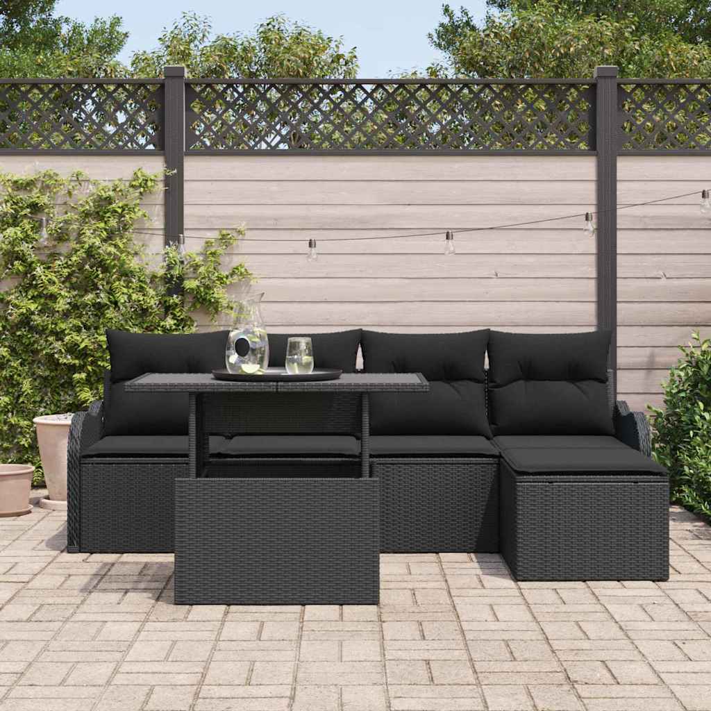 Tuinbankenset 6 st Zwart [Synthetisch]: Polyrattan