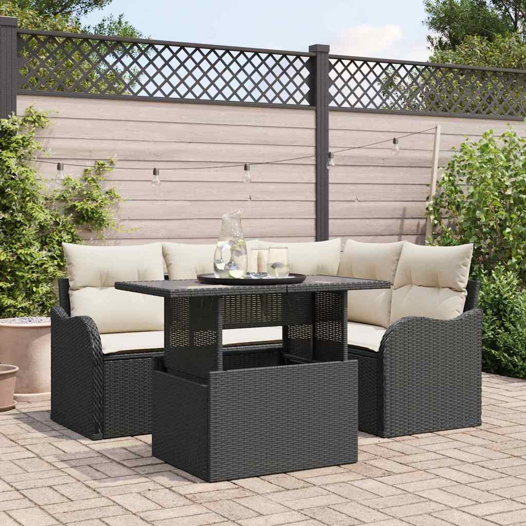 Tuin Sofa Set 5 st Zwart Poly Rattan