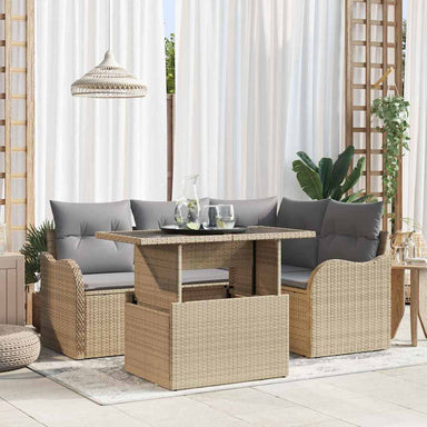 Tuin Sofa Set 5 st Beige Poly Rattan