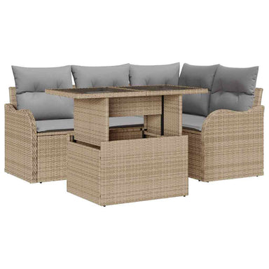 Tuin Sofa Set 5 st Beige Poly Rattan