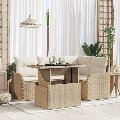 Tuin Sofa Set 5 st Beige Poly Rattan
