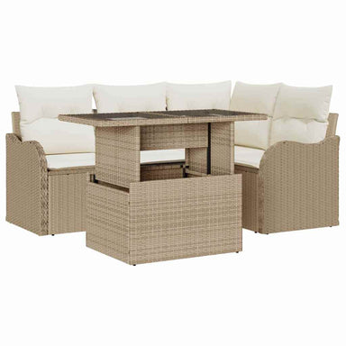 Tuin Sofa Set 5 st Beige Poly Rattan