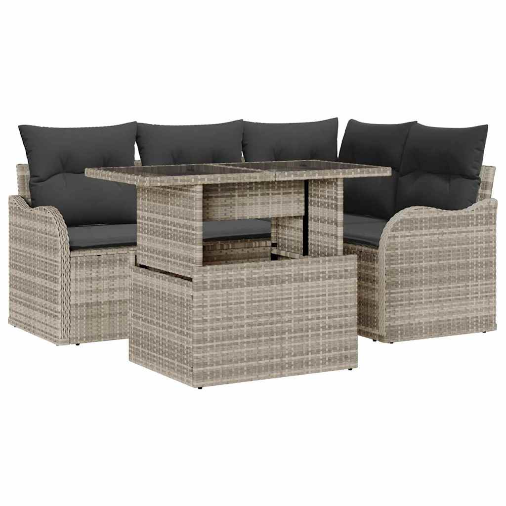 Tuin Sofa Set 5 st Lichtgrijs Poly Rattan