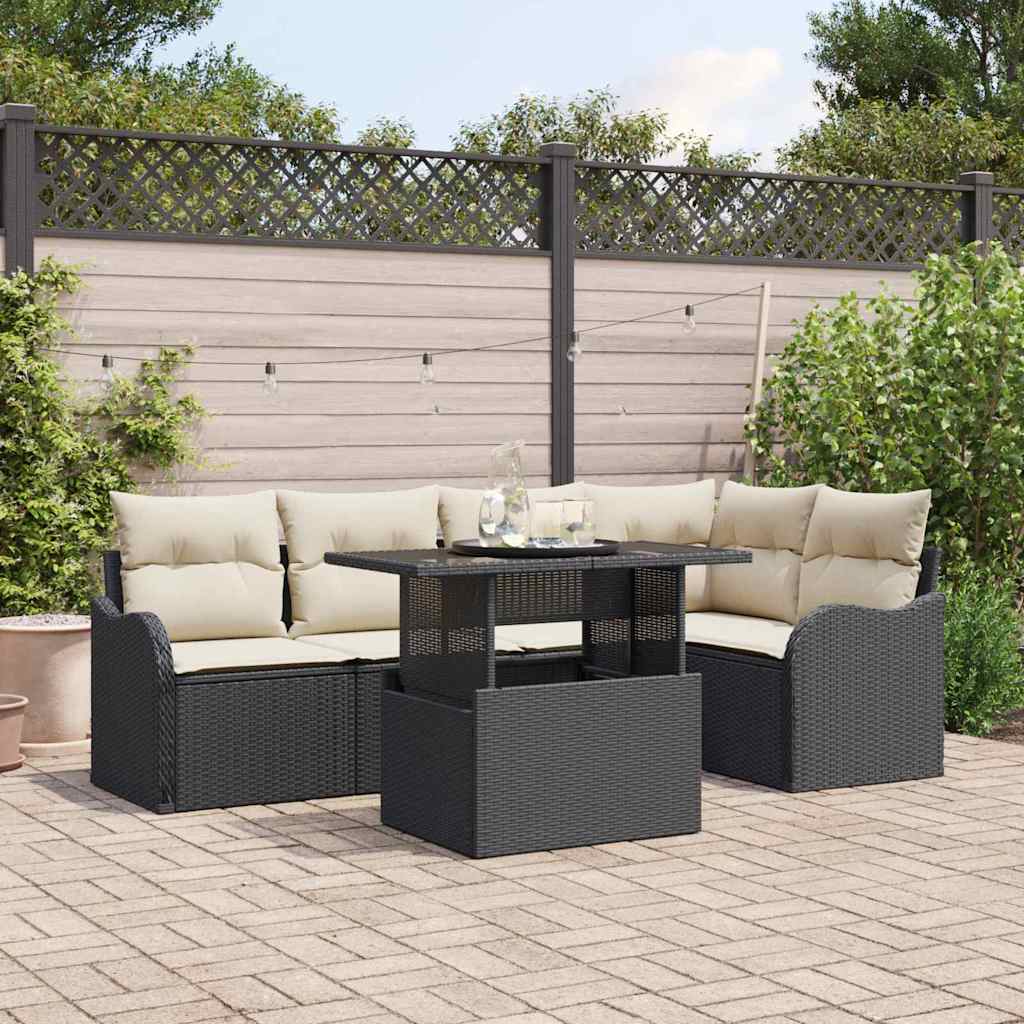 Tuin Sofa Set 6 st Zwart Poly Rattan