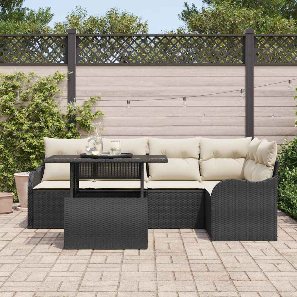 Tuin Sofa Set 6 st Zwart Poly Rattan