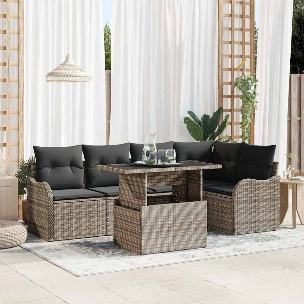 Tuin Sofa Set 6 st Grijs Poly Rattan
