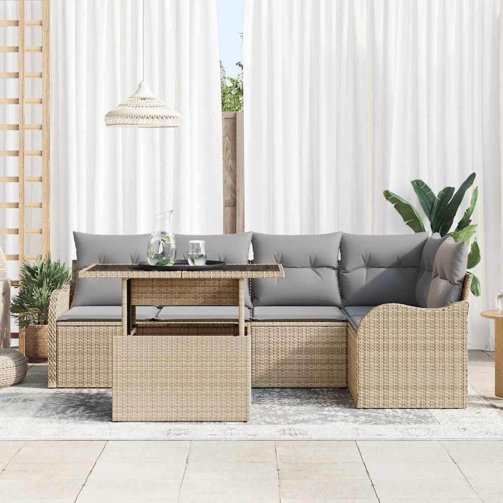 Tuin Sofa Set 6 st Beige Poly Rattan