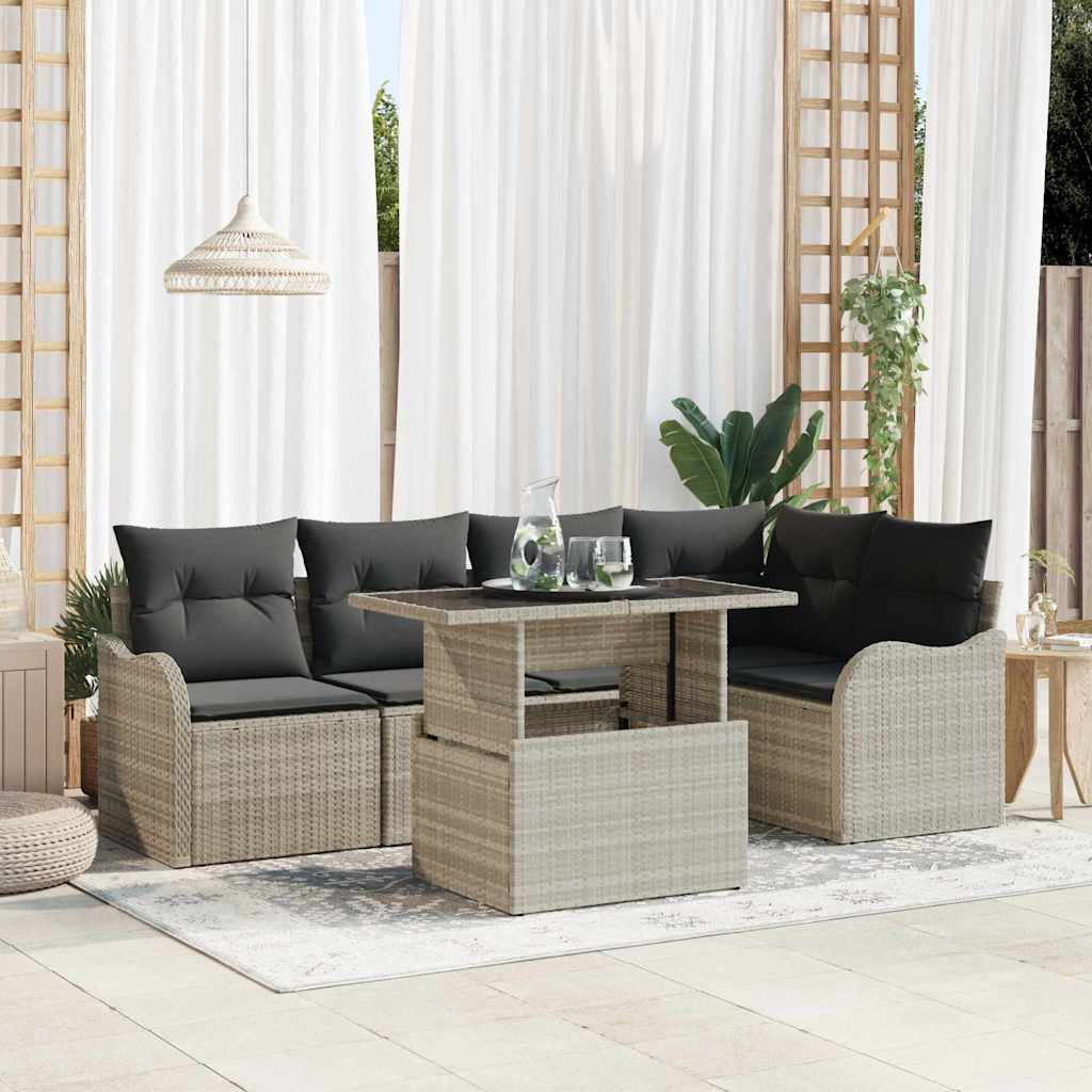 Tuin Sofa Set 6 st Lichtgrijs Poly Rattan