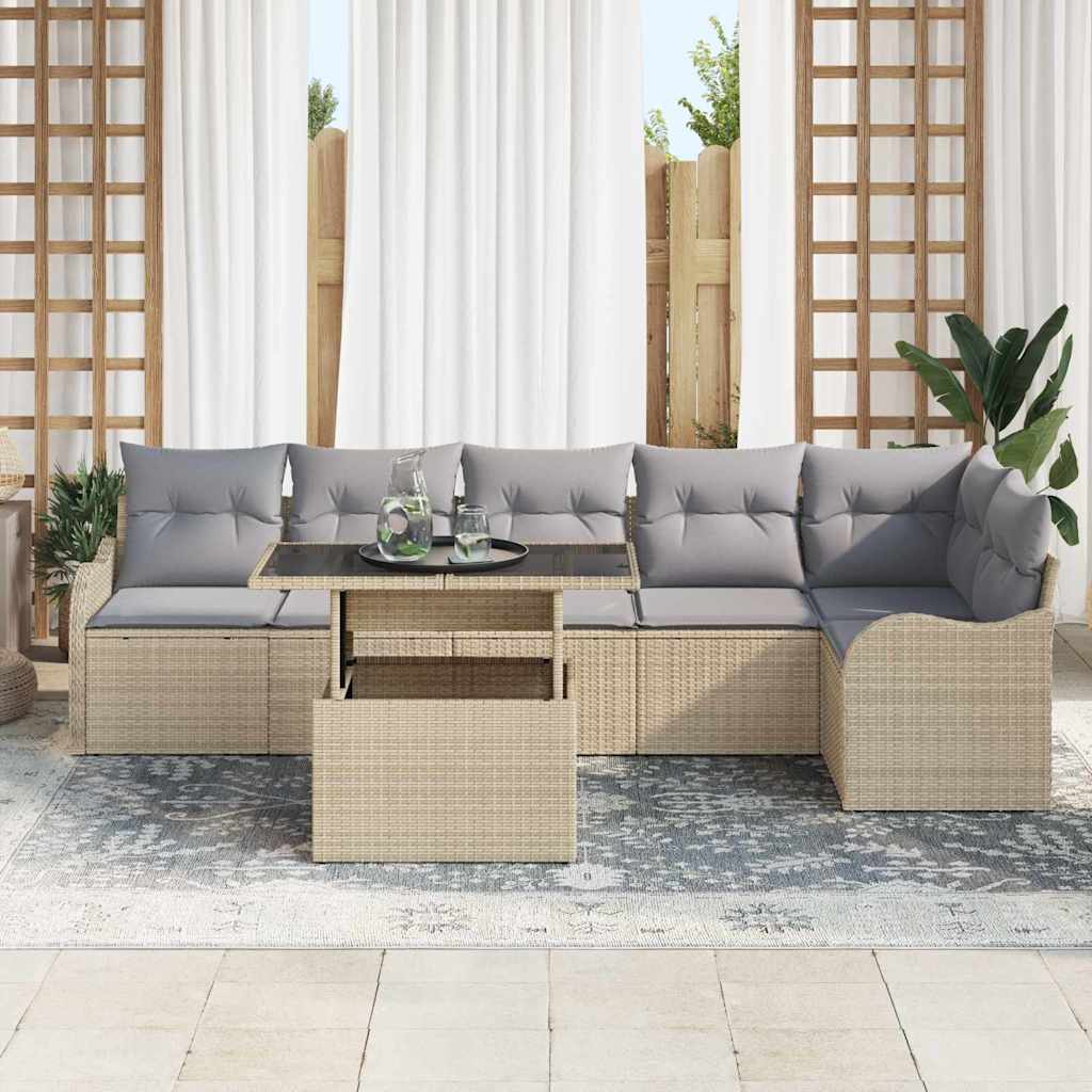 Tuin Sofa Set 7 st Beige Poly Rattan