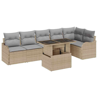 Tuin Sofa Set 7 st Beige Poly Rattan