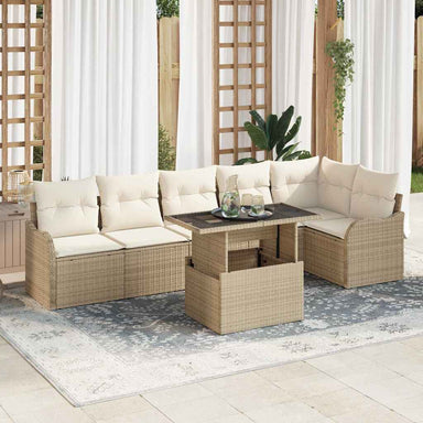 Tuin Sofa Set 7 st Beige Poly Rattan