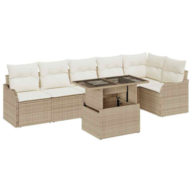 Tuin Sofa Set 7 st Beige Poly Rattan