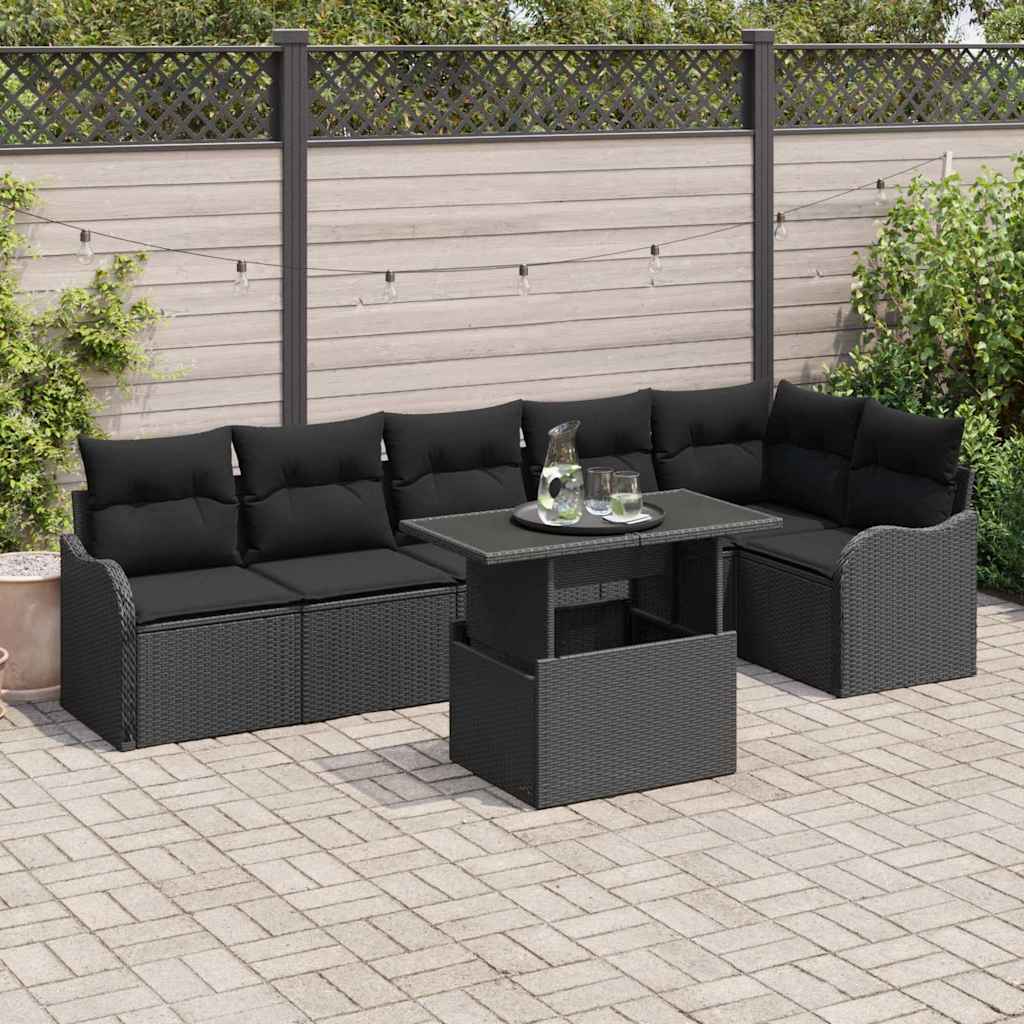 Tuin Sofa Set 7 st Zwart Poly Rattan
