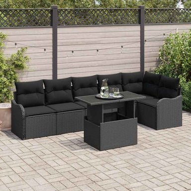 Tuin Sofa Set 7 st Zwart Poly Rattan
