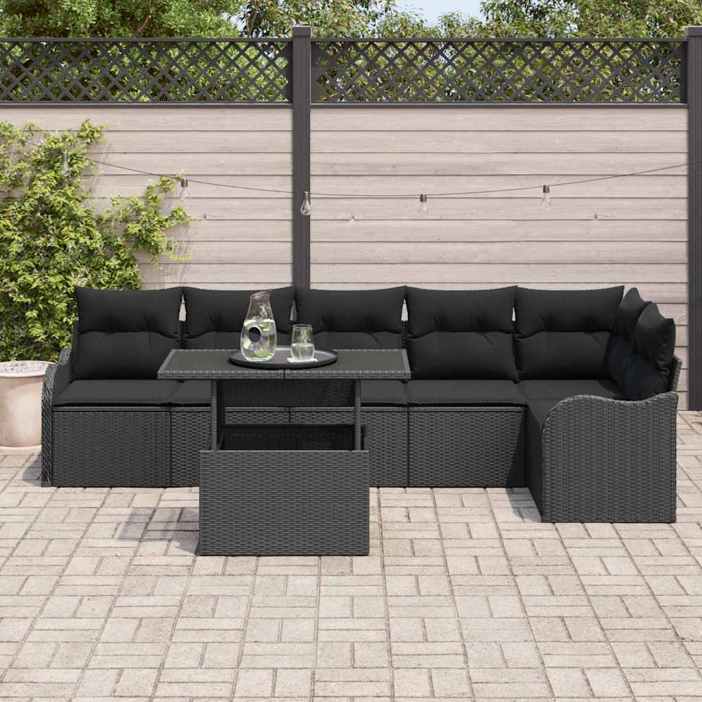 Tuin Sofa Set 7 st Zwart Poly Rattan
