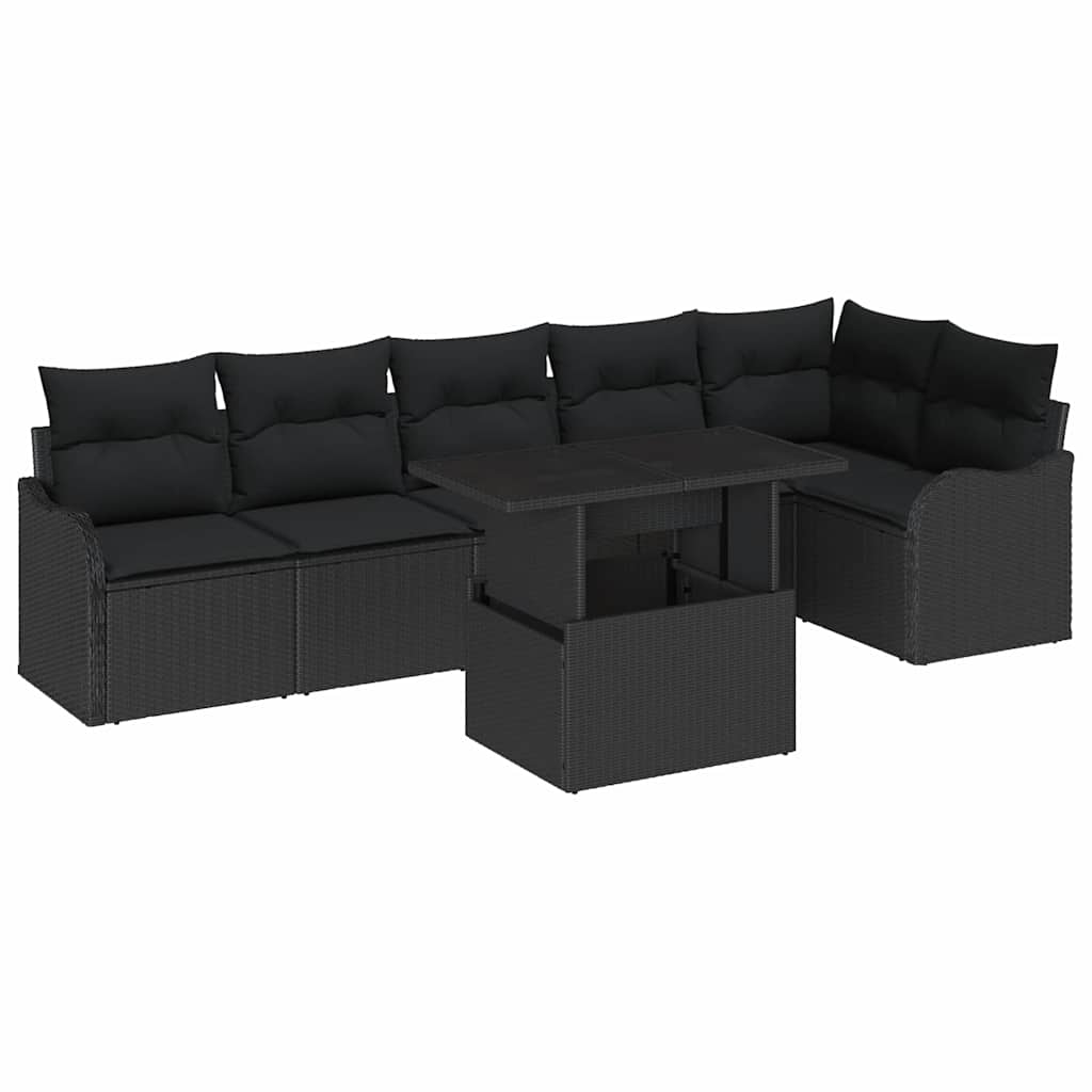 Tuin Sofa Set 7 st Zwart Poly Rattan