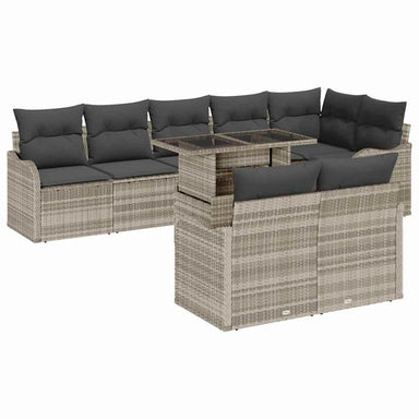 Tuin Sofa Set 9 st Lichtgrijs Poly Rattan