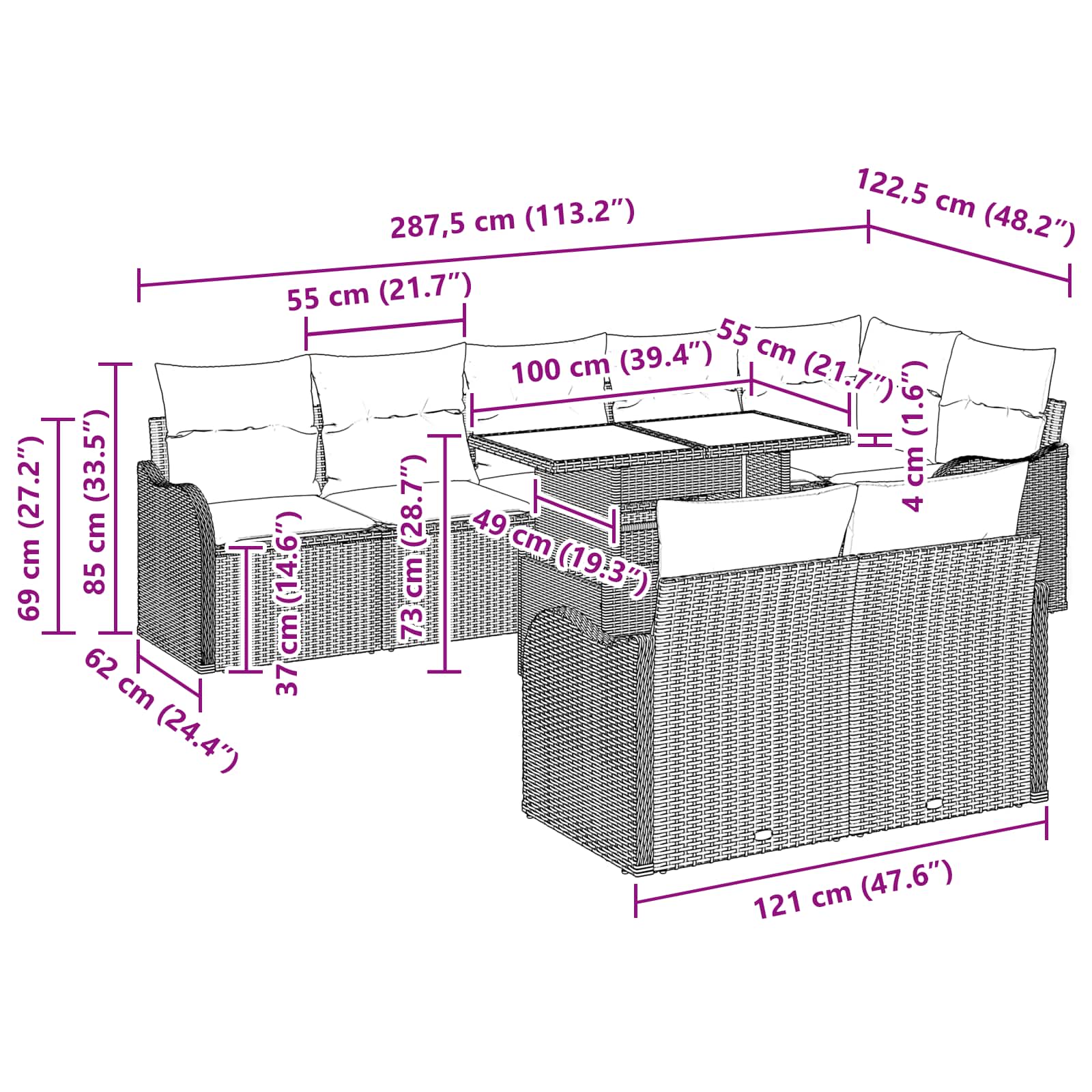 Tuin Sofa Set 9 st Lichtgrijs Poly Rattan