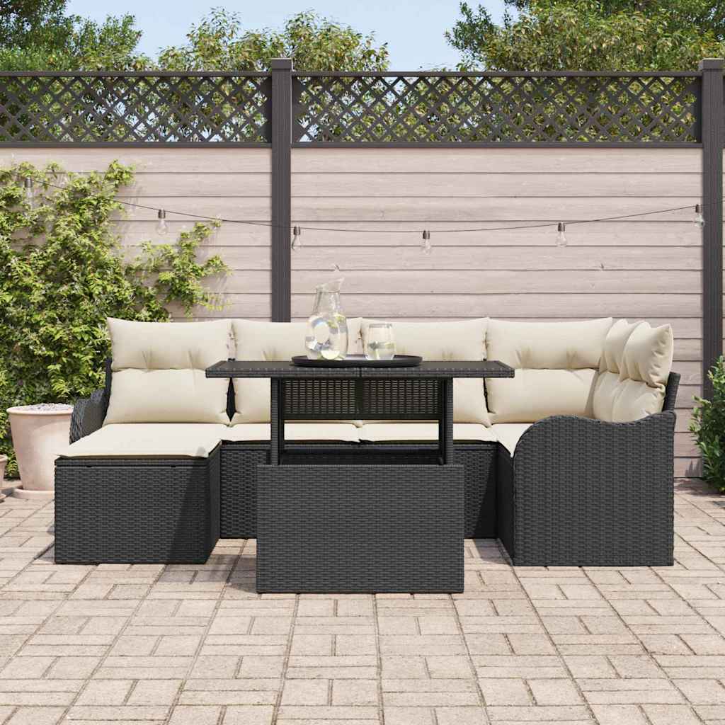 Tuin Sofa Set 7 st Zwart [Synthetisch]: Poly Rattan