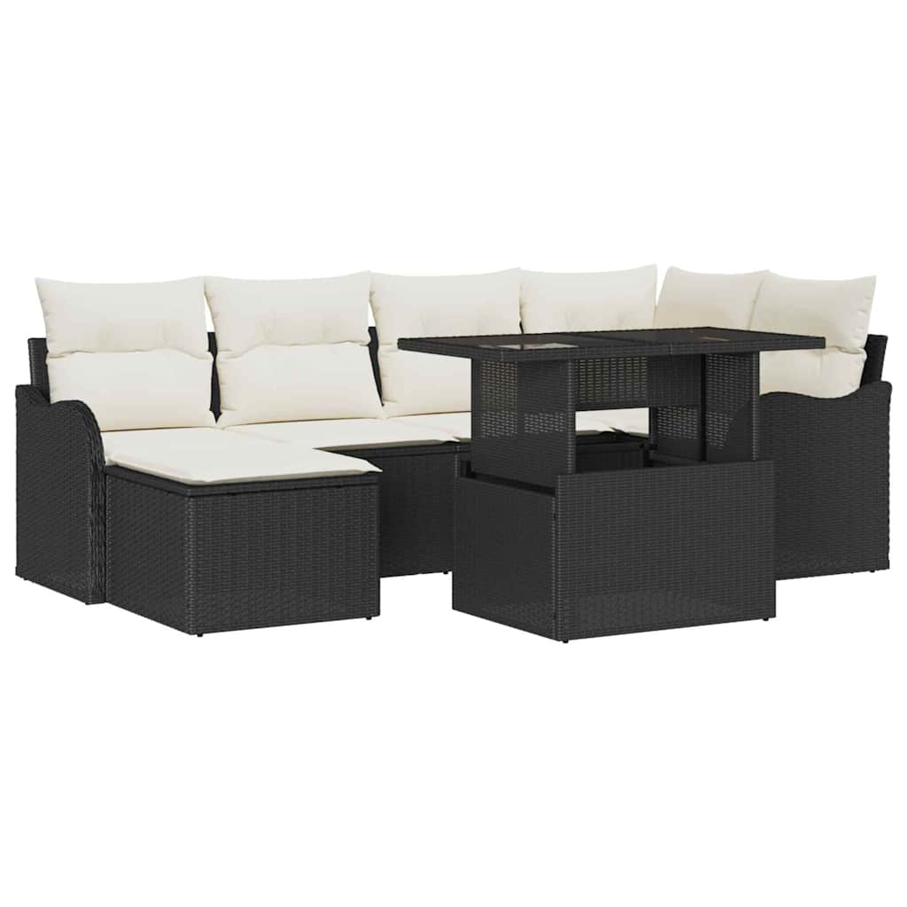 Tuin Sofa Set 7 st Zwart [Synthetisch]: Poly Rattan