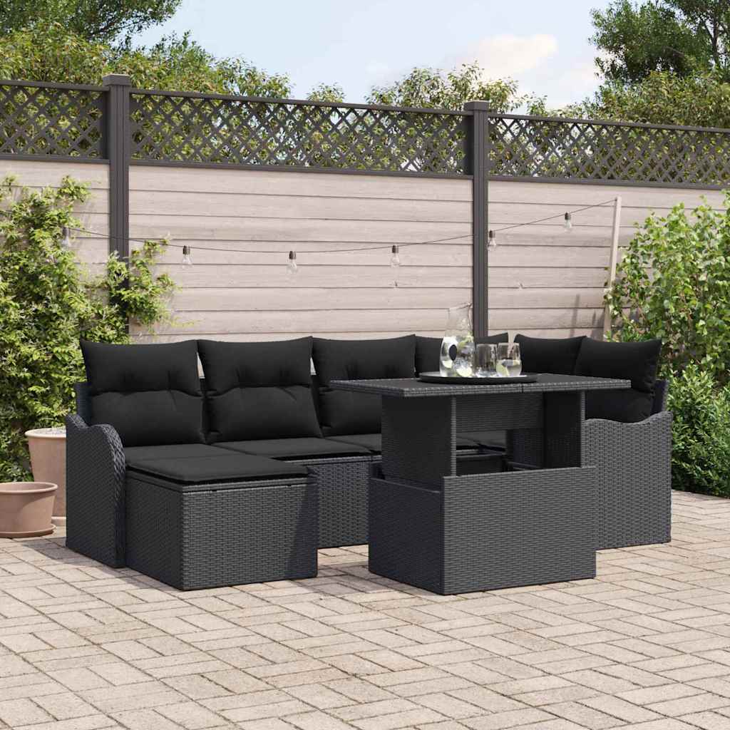 Tuin Sofa Set 7 st Zwart [Synthetisch]: Poly Rattan