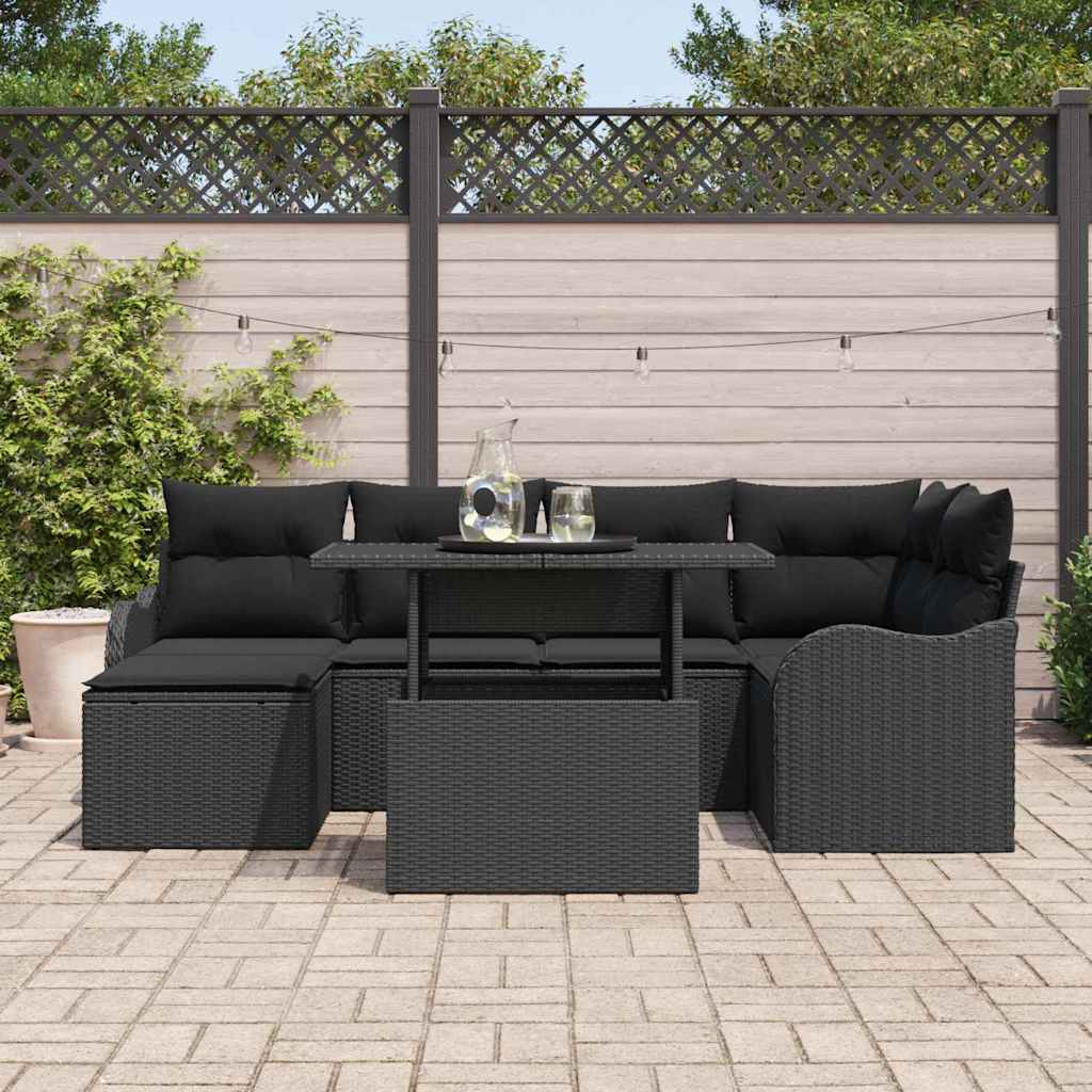 Tuin Sofa Set 7 st Zwart [Synthetisch]: Poly Rattan
